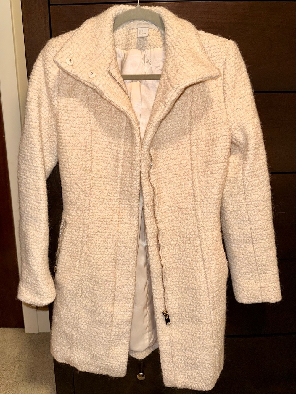 Women's Cream Bouclé Zip-Front Coat